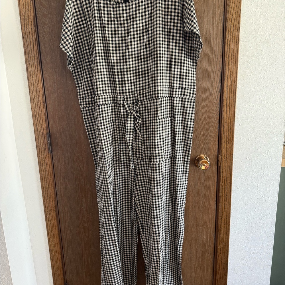 Gingham Drawstring Jumpsuit - Black & White